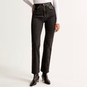 Mixed Fabric Ultra High Rise Ankle Straight Jean